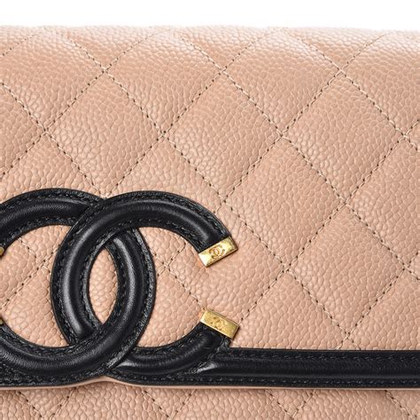 CHANEL Caviar Quilted Small CC Filigree Flap Beige Black 